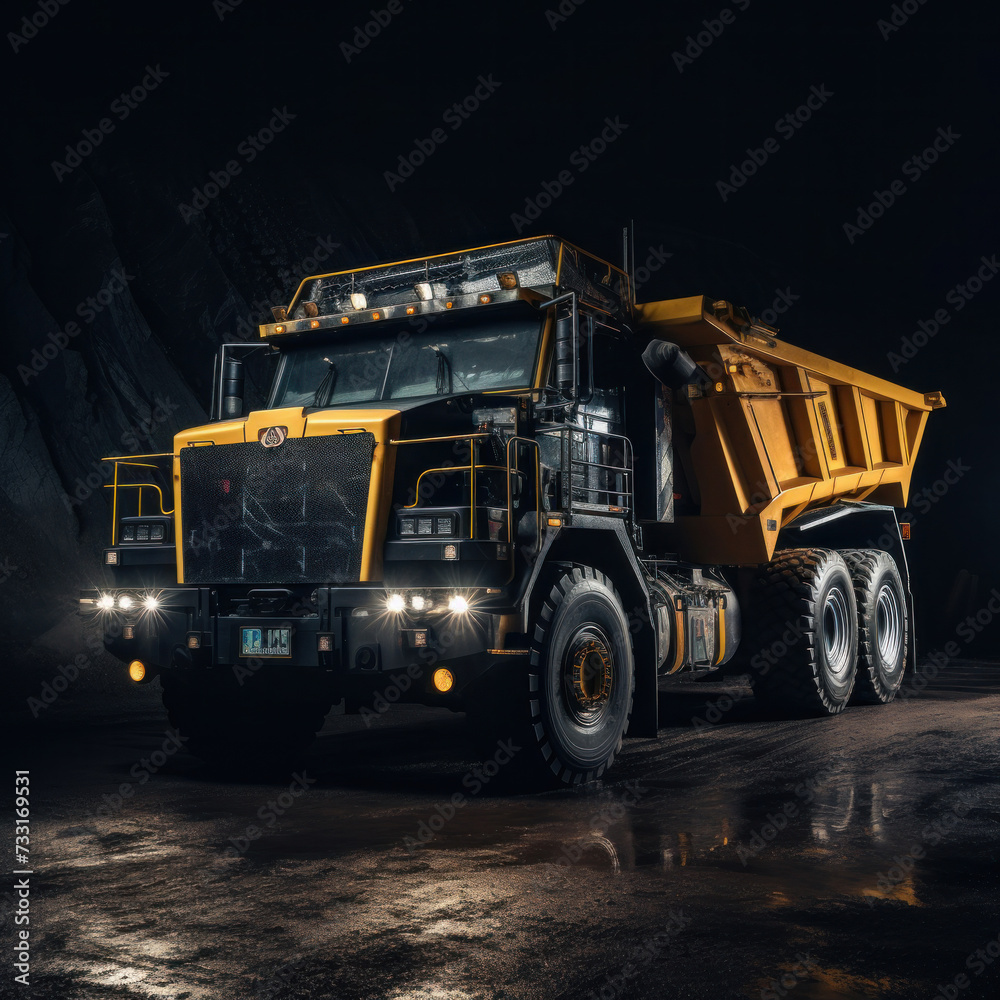 Obraz premium A big yellow mining truck for coal anthracite.