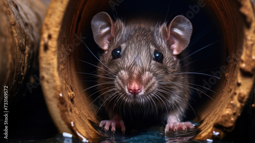 A brown rat in a water pipe.