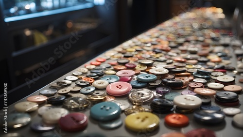 Set of colorful plastic sewing buttons on a blur background.