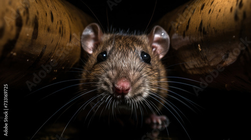 A brown rat in a water pipe.