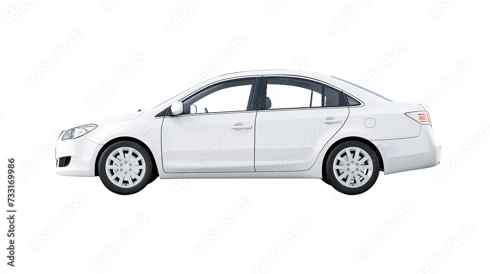 Obraz premium Passenger car isolated on a white background, with clipping path. Full Depth of field. Focus stacking, side view.