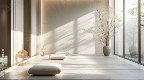 Neutral tones and smooth gradients create a calming atmosphere