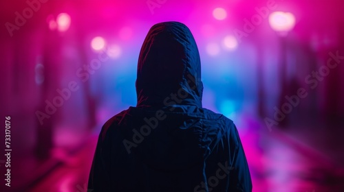 Soft neon glows accentuate the hacker's silhouette, adding a touch of mystery...