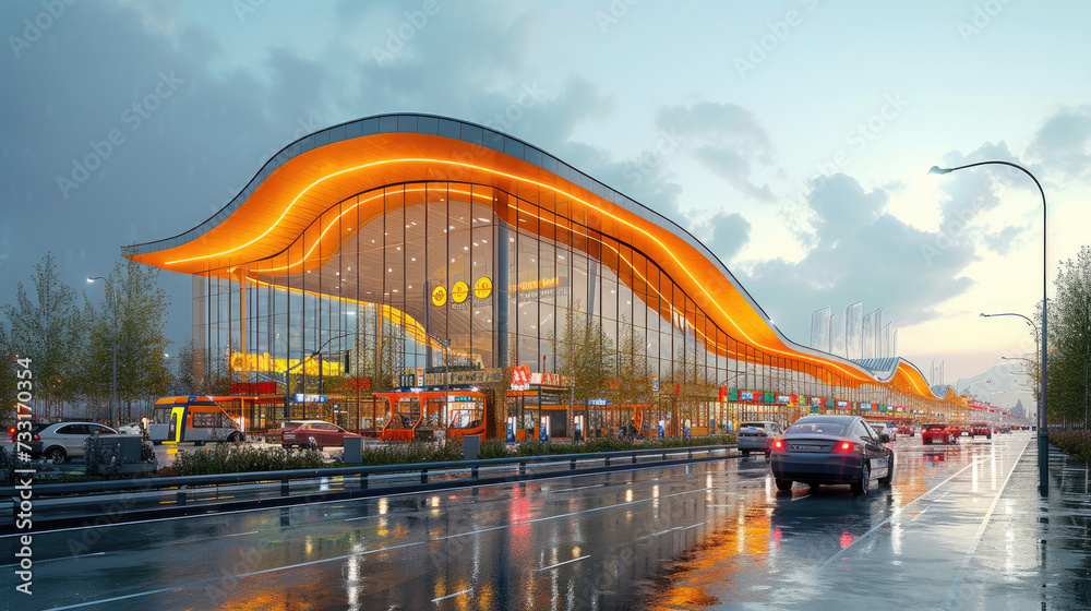 Fototapeta premium Transit Nexus: Broad Transportation Hub with Terminals