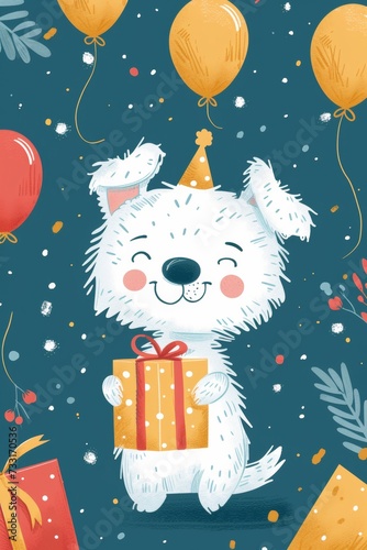 modern doodle illustration happy birthday dog