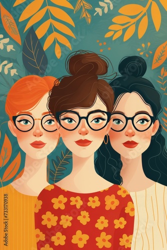 modern flat illustration happy 3 women