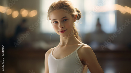 Free Download A happy young ballerina in studio. happy young ballerina exercising in the barre. Pretty ballet dancer. - GFXLoad