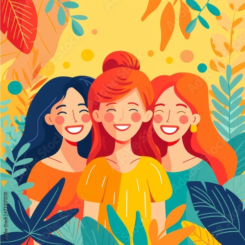 modern flat illustration happy 3 women