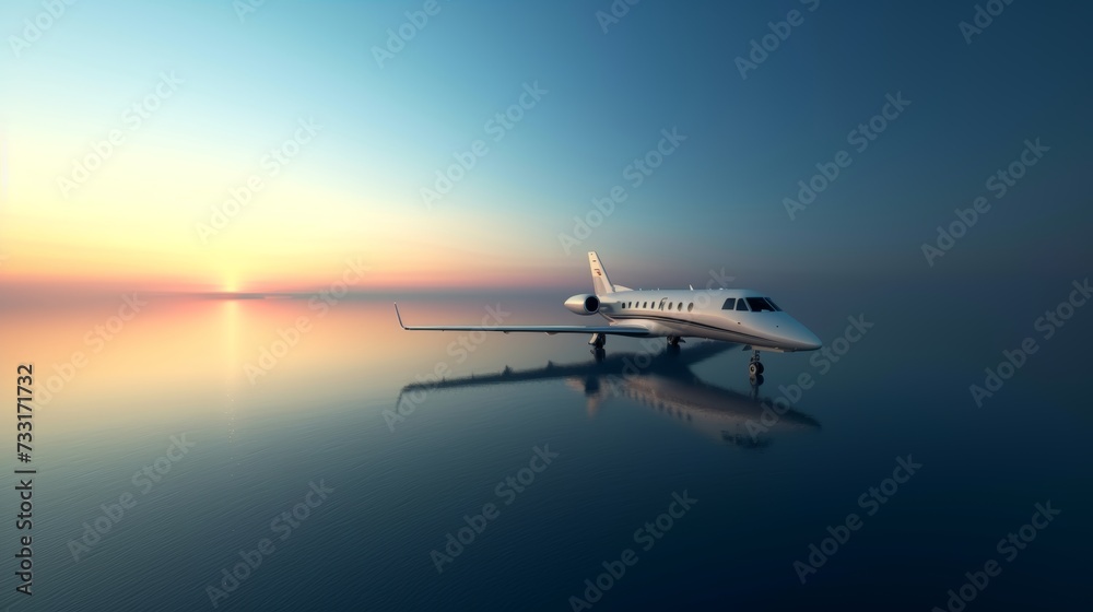 A minimalist sky serves as a serene canvas, accentuating the jet's grandeur.