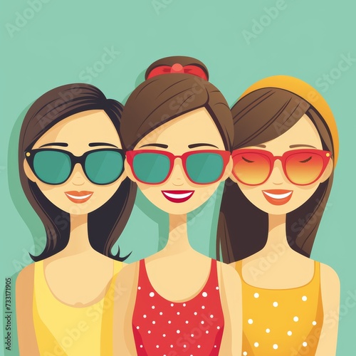 modern flat illustration happy 3 women