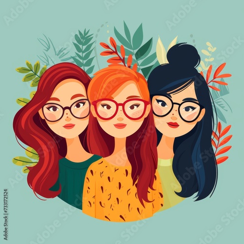 modern flat illustration happy 3 women