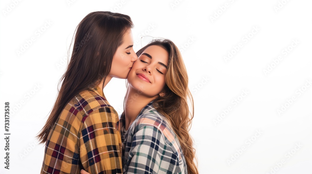 Affectionate Embrace between Two Women in Studio Setting Affectionate Embrace between Two Women in Studio Setting