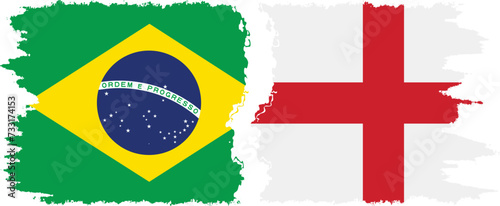 England and Brazil grunge flags connection vector
