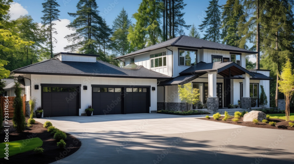 A luxurious new construction home, Modern style of home with car garage. A luxurious new construction home, Modern style of home with car garage.