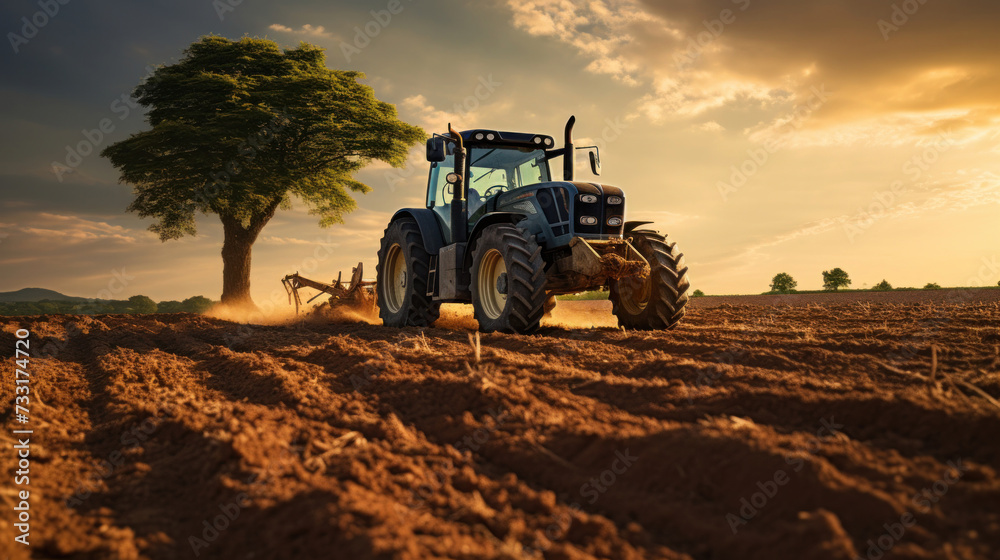 A tractor ploughing a field. A tractor ploughing a field.