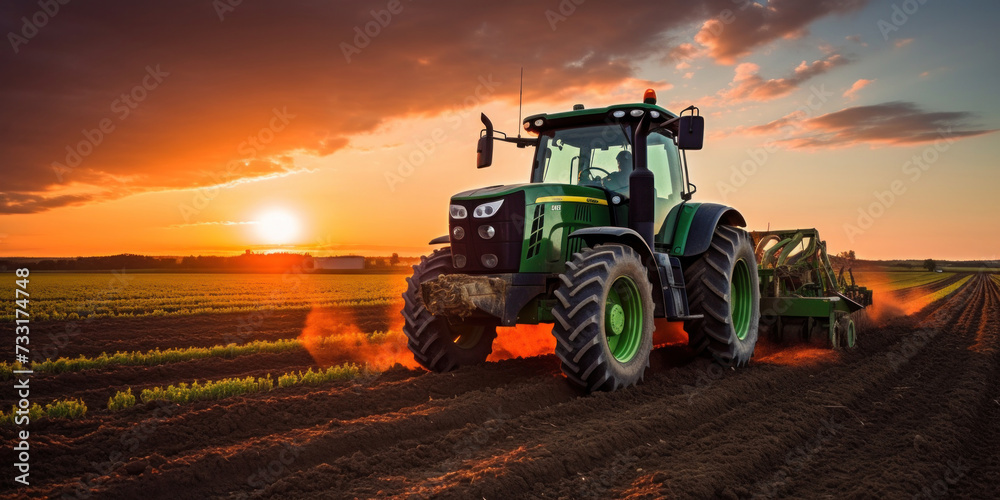 Fototapeta premium A tractor ploughing a field.