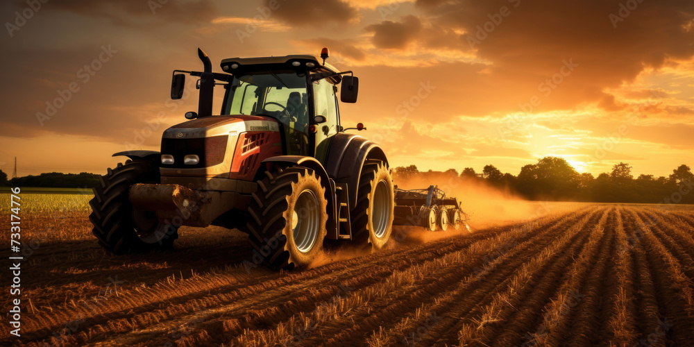 A tractor ploughing a field.