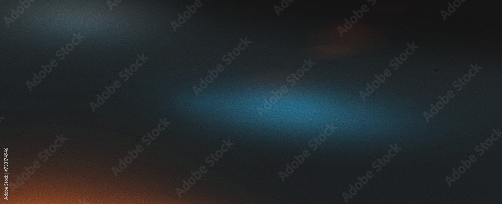 Black orange blue grey bokeh with grainy noise grungy empty space airbrush texture.  rough abstract retro vibe shine bright light and glow background template color gradient.