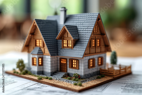 Close up of miniature house, Real estate agent or realtor signing mortgage agreement for new home. Concept of home loan and buying own property. Generative AI.