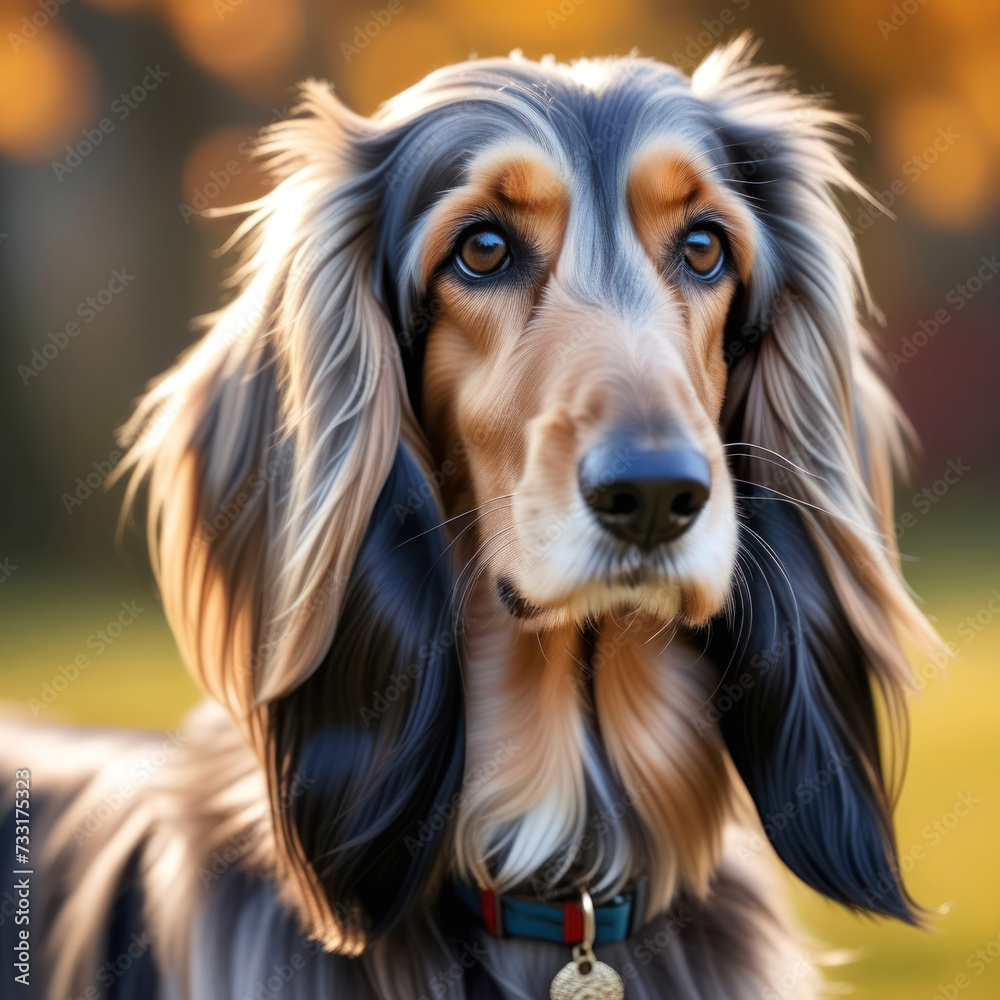 A beautiful Afghan hound dog head portrait. Generative AI A beautiful Afghan hound dog head portrait. Generative AI