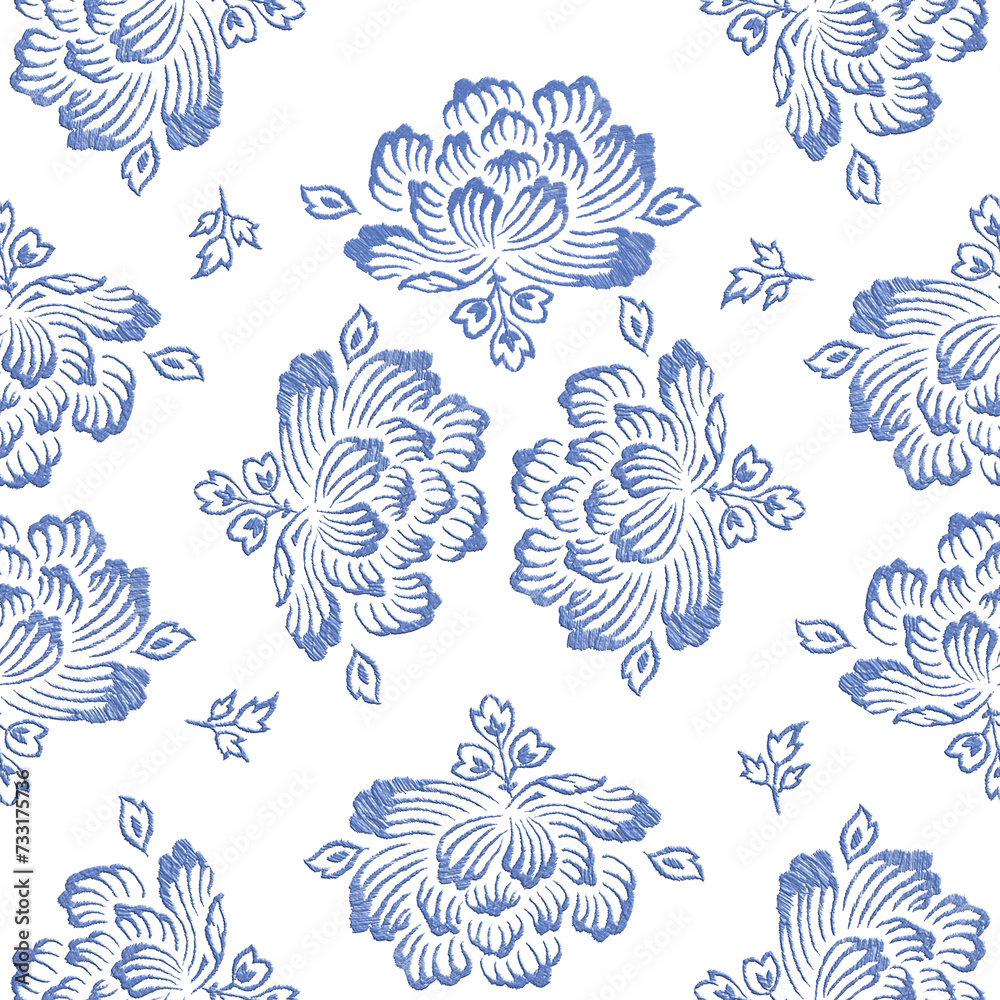 Fototapeta premium Ikat floral paisley embroidery on a white background. Ikat ethnic oriental seamless pattern is traditional. Aztec-style abstract vector illustration. design for texture, fabric, clothing, wrapping