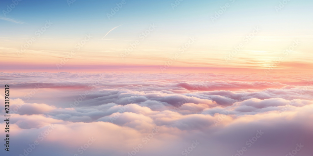 Aerial view of Beautiful sunrise sky above clouds or fog with dramatic light at dawn. Aerial view of Beautiful sunrise sky above clouds or fog with dramatic light at dawn.