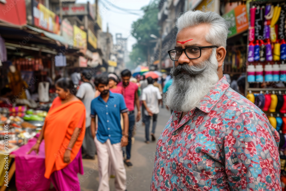Portrait of a bearded Indian man in Kolkata, India.