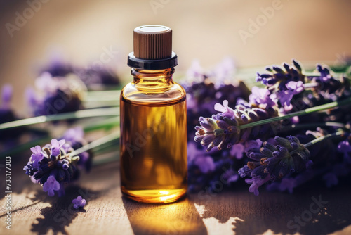 An essential aromatic oil and lavender flowers  Relax  Sleep Concept.