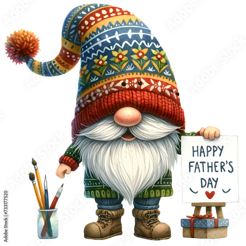 Gnome Father's Day Watercolor Clipart Illustration