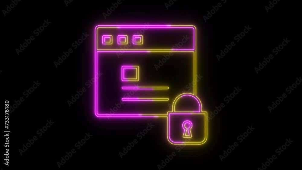 Glowing cyber security icon animated. Neon protect security technology animation. Glowing cyber security icon animated. Neon protect security technology animation.