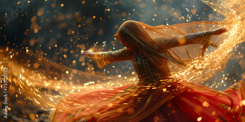 Close up of a whirling dervish performing a spiritual dance.