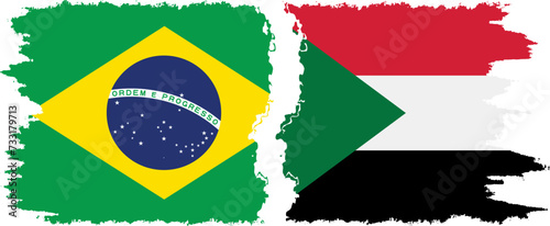 Sudan and Brazil grunge flags connection vector