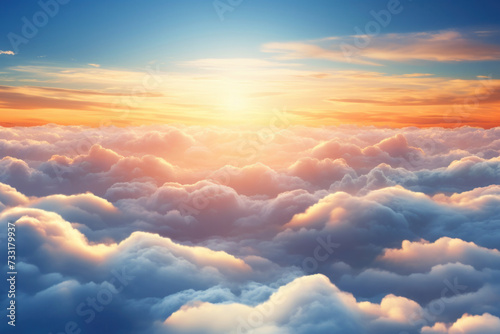 Beautiful sunrise sky above clouds with dramatic light in the morning.