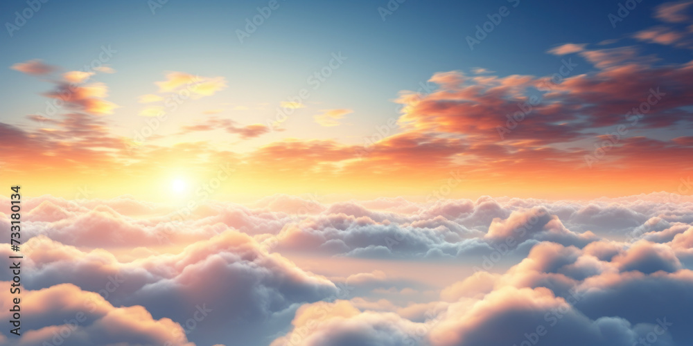 Beautiful sunrise sky above clouds with dramatic light in the morning.