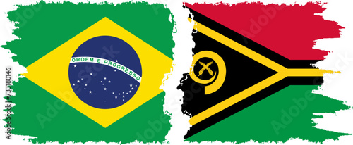 Vanuatu and Brazil grunge flags connection vector