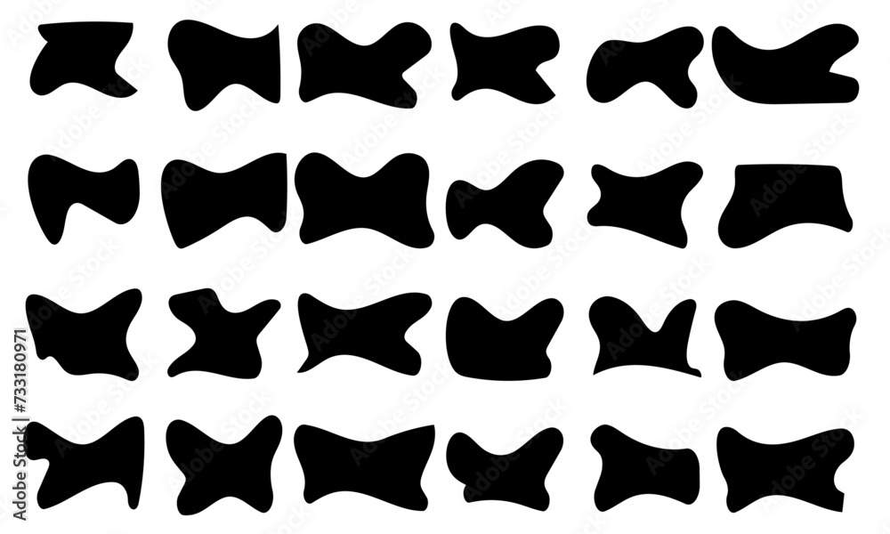 black Blob shapes vector set Organic abstract elements monochrome collection Inkblot simple silhouette white background.