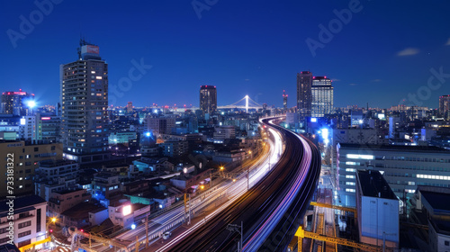 Cityscape of Tokyo at night, Japan. Long exposure shot.  © PixelGallery