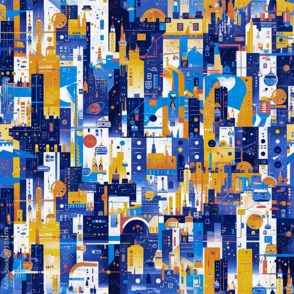 futuristic city skyline as background on a seamless tile, ai generated futuristic city skyline as background on a seamless tile, ai generated