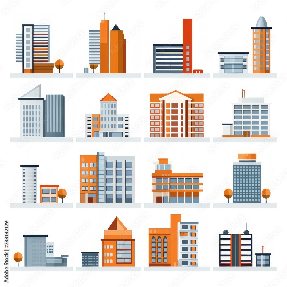 Design a Collection of building icons on a white background