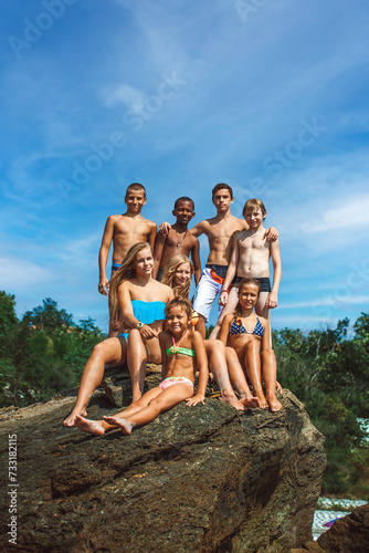 Group of children on the seashore during vacation