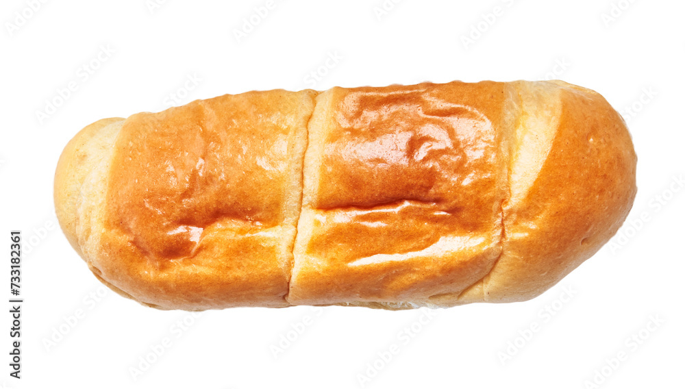 Close-up of a freshly baked isolated loaf, highlighting its golden crust and soft texture.