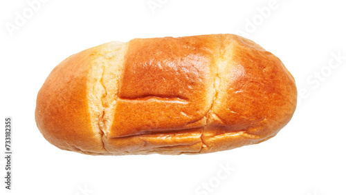 Close-up of an isolated fresh golden brown bread loaf on a white background.