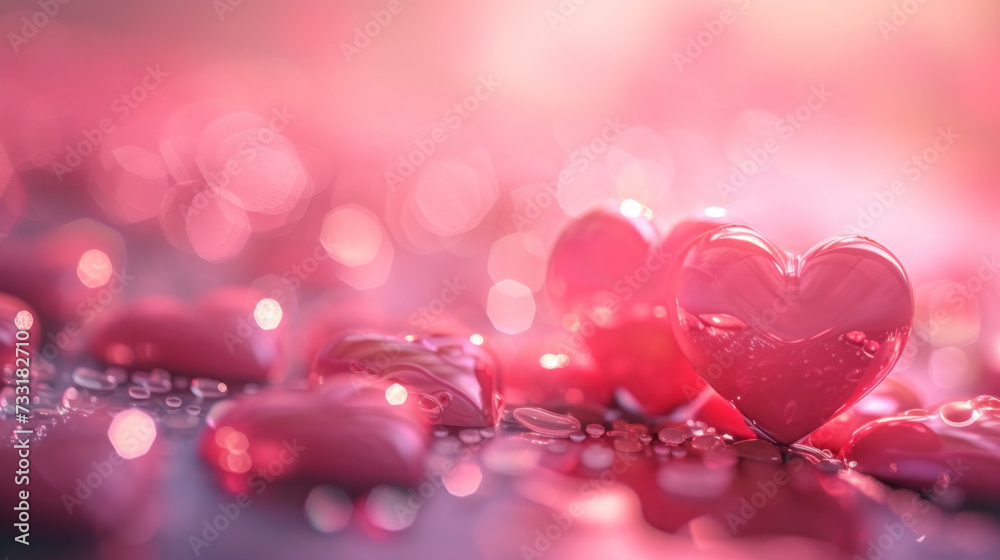 Ethereal Pink Hearts Bokeh in Abstract Background