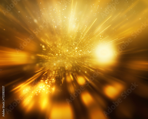 Gold abstract bokeh background. Blurred Christmas lights background with festive gold holiday bokeh. Glitter vintage foundation lights. dark gold and black. flared. Bright gold glitter.