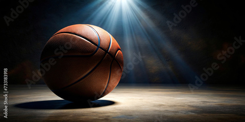 basketball ball on wooden floor in a sports setting photo
