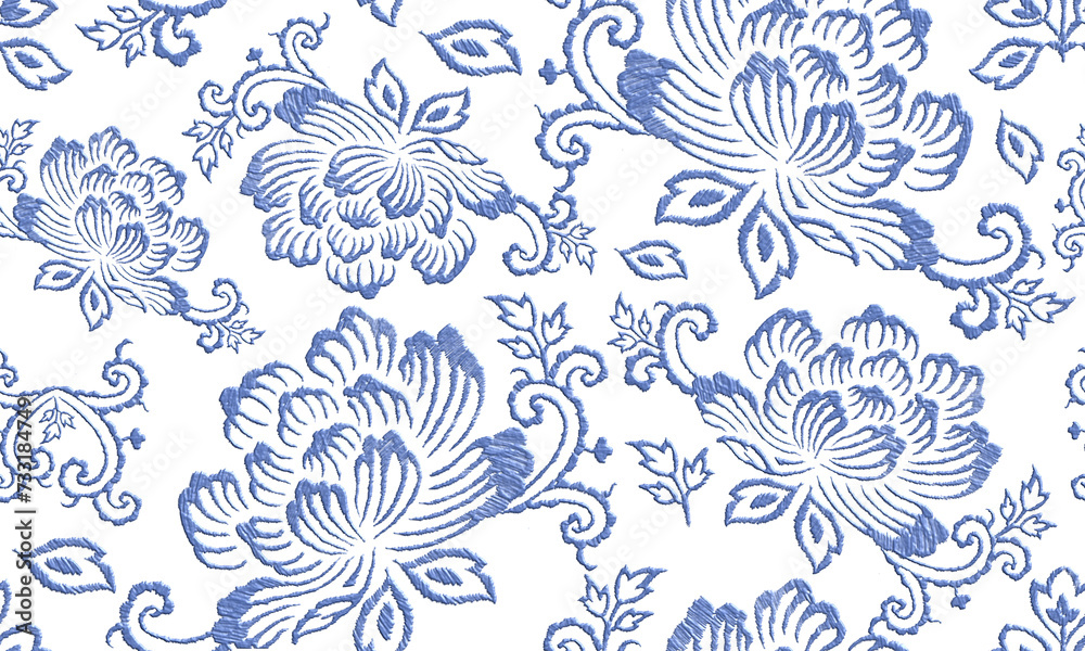 Fototapeta premium Ikat floral paisley embroidery on a white background. Ikat ethnic oriental seamless pattern is traditional. Aztec-style abstract vector illustration. design for texture, fabric, clothing, wrapping