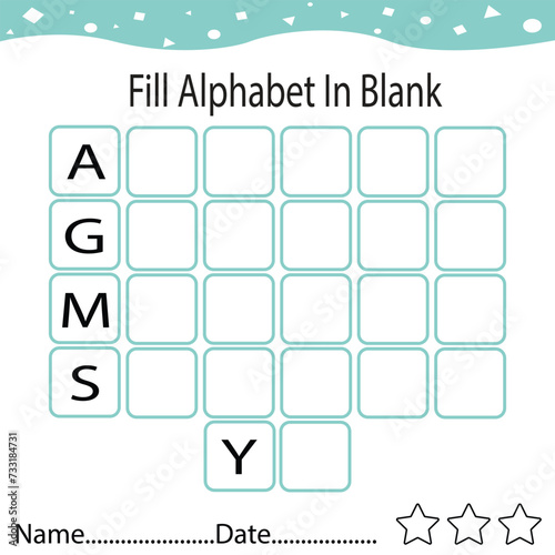 Fill the missing alphabet worksheet page for children, online education, kids activity