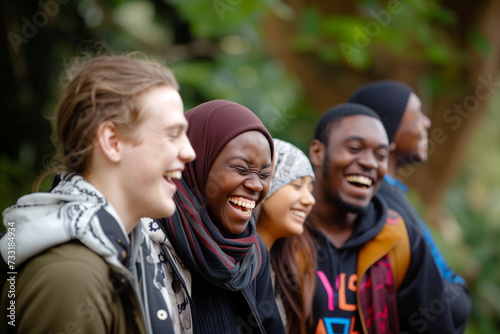 Multicultural Friends Sharing Laughter in Nature, Joyful Diversity © Serge's AI Art