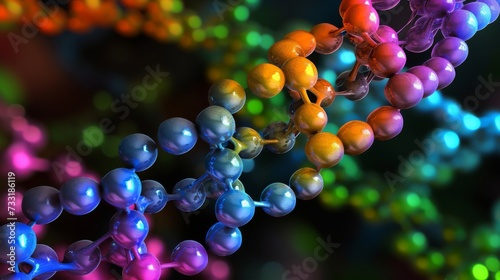 Closeup glimpse into molecular structures. Macro DNA molecules structure of genetic code. 