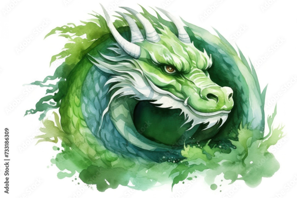 Obraz premium Green wooden dragon symbol 2024. Chinese new year 2024 year of the green wood dragon. Watercolor.